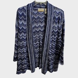 Alfred Dunner Blue and White Chevron Cardigan, 2X